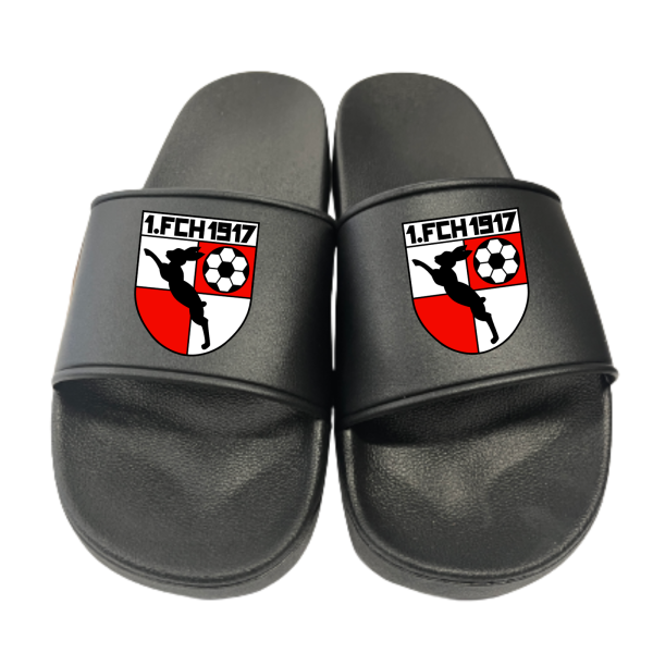 Badeschuhe Badelatschen schwarz mit FC Haßfurt